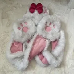 ディズニー マフラーファンキャップ 大人気 マリーちゃん 白 ピンク リボン Disney - ディズニー ファンキャップ マフラーファンキャップ