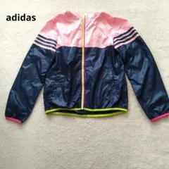 adidas ウィンドブレーカー ピンク ネイビー 軽量 防風性 フード付き Sのサムネイル