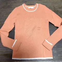 grove M オレンジ リブ編み長袖セーター
