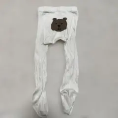 クマ刺繍 ホワイト ベビータイツ 12-24M