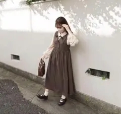 モイテュット リボン付きワンピース ブラウン