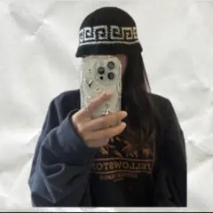 男女兼用　クラッシャーハット　クロシェハット　かぎ編み　ビーニー　雷紋柄