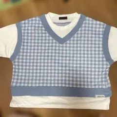 lovetoxic ドッキングTシャツ　水色チェックベスト