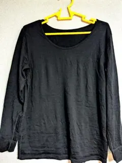 レディースメリノウール100長袖クルーネック、ブラック