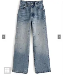 ビジューストレートデニムパンツ　cu466 ズボン　パンツ　キラキラ　GRL