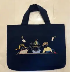 子供の刺繍デザイン　ハンドメイド　トートバッグ ネイビー
