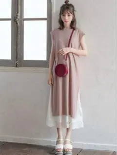 GRL 裾レースインナー付きワッフルニットワンピース