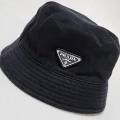 【希少】 PRADA バケットハット XL コットン 黒 正規品 イタリア製 PRADA バケットハット XL コットン 黒 正規品 イタリア製 【希少