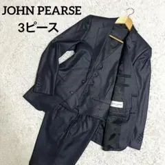 ✨美品✨JOHN PEARSE スリーピーススーツ ストライプ 光沢感 ネイビー