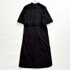 bajra バジュラ ワンピース マキシ丈 ミリタリー 切替 異素材 比翼 黒のサムネイル