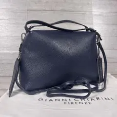 極美品 ジャンニキャリーニ アリファM 2WAY ショルダー ネイビー タグ付きのサムネイル
