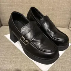 厚底 ダブルベルト ローファー ブラックのサムネイル