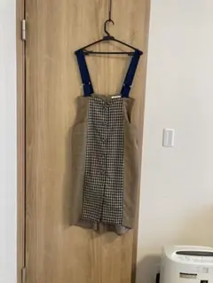 【美品】レディアゼル　ベージュ チェック柄 サロペットワンピース
