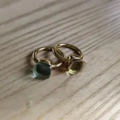 キャンディ　ゴールドリング 2個セット 青と黄色の石