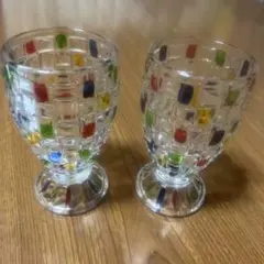 カラフル装飾のガラスグラス 2個セット