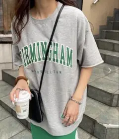 ロゴ Tシャツ グレー☆裏毛スウェットトップス 切りっぱなし カットオフ