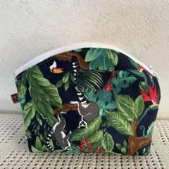 熱帯植物デザインのキャンバスポーチ