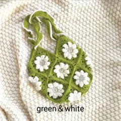 【編み物】ぷくぷくflowerのモチーフバッグ green