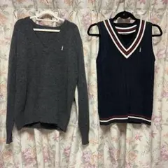 EASTBOY ニットセット ベスト＋Vネックセーター 9号 ネイビー グレー