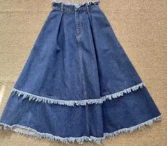 フリンジ付きデニムロングスカート Sサイズ