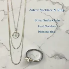 【上品な輝き】シルバーカラー ジュエリーセット（ネックレス2種・リング）