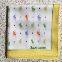ラルフローレン　大判ハンカチ　ロゴ　ドット　イエロー系　約57cm