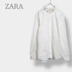 【ZARA ザラ】ブラウス　シャツ　スタンドカラー　襟フリル　袖フリル　ホワイト