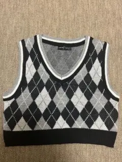 SHEIN アーガイル柄 ニットベスト ブラック L