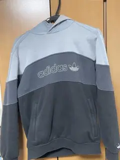 美品❗️adidas メンズ/レディース裏起毛グレー ブラック パーカーLサイズ