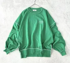 極美品 ウィゴーWEGO フリー 緑系 インサイドアウトステッチロゴプルオーバー