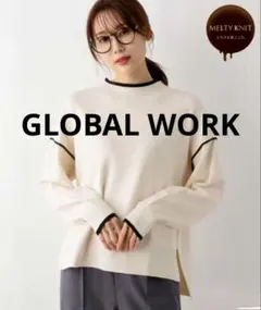 グローバルワーク　メルティパイピングプルオーバー アイボリー Ｍ