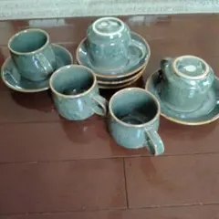グリーン 陶器 カップセット 　５個