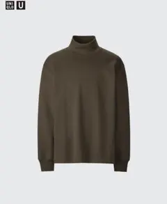 UNIQLO　ブラッシュドモックネックTシャツ　ダークブラウン