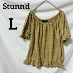 海外古着 Stunn'd 【L】オフショルダー Tシャツ マスタード 黄色 夏服