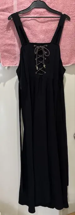 黒 レースアップ キャミワンピース ロング