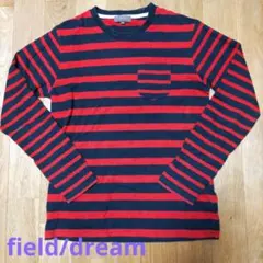 【メンズ】field/dream 赤・紺 ストライプ 長袖カットソー