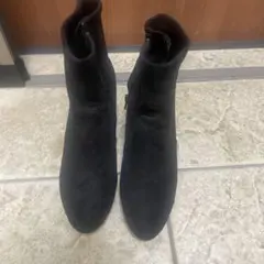 黒 スエード 中ヒールブーツ サイドファスナー