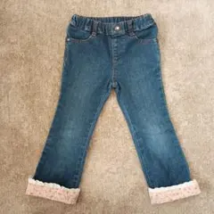 デニムパンツ 花柄レース付き 100cm