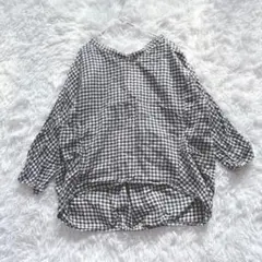 【スタジオクリップ】トップス　ブラウス　ドルマン　チェック　白黒　七分袖　M