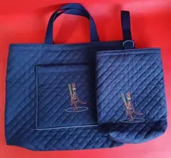 スクールバッグとシューズバッグカンガルー刺繍入りキルティングハンドメイド 580のサムネイル