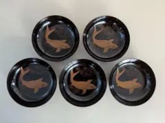 大正時代　魚　蒔絵　小皿　5枚　木製漆器