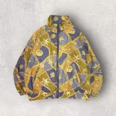 90s EVR シルク100% 総柄ブルゾン 短丈 ゴールド