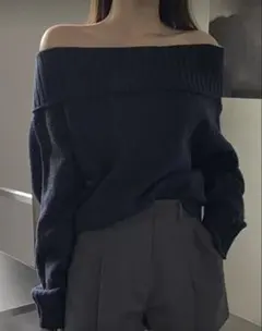 DAZYネイビーブルー オフショルダー ニットセーター