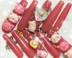ピンク豚デザイン ネイルチップセット