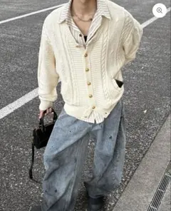 カラーレスアランニットカーディガン
