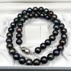 新品☆大粒10MM☆南洋黒蝶オーロラ本貝パールネックレス黒真珠 