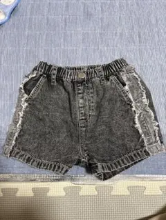 デニム フリルウエスト ショートパンツ ブラック