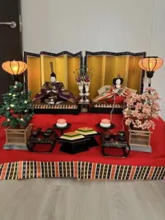 みかわ工房雛、桐台、扇、ミニチュア雛道具、お雛様紅白梅 - メルカリ