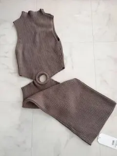 未使用♡GYDA♡ブラウン リブ編みノースリーブセクシーワンピース