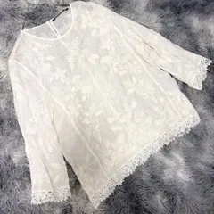 ZARA WOMAN ザラ（L）ブラウス レース ボタニカル 花柄 刺繍